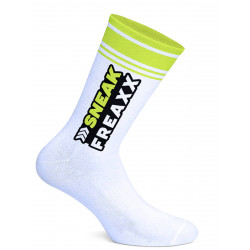 Sneak Freaxx Big Stripe Yellow Neon Socks White One Size (T7644)