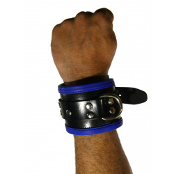 RudeRider Wrist Cuffs with Padding Leather Black/Blue (Set of 2) One Size (T7334)