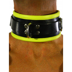 RudeRider Collar 3 D-Ring with Padding Leather Black/Yellow One Size (T7341)