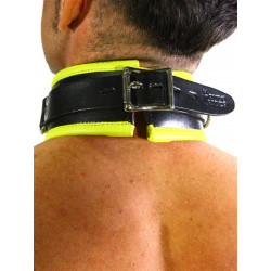 RudeRider Collar 3 D-Ring with Padding Leather Black/Yellow One Size (T7341)