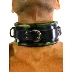RudeRider Collar 3 D-Ring with Padding Leather Camo One Size (T7359)