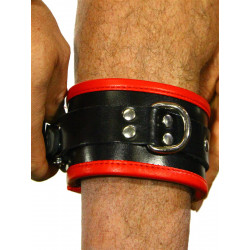 Rude Rider Ankle Cuffs with Padding Leather Black/Red (Set of 2) One Size (T7335)