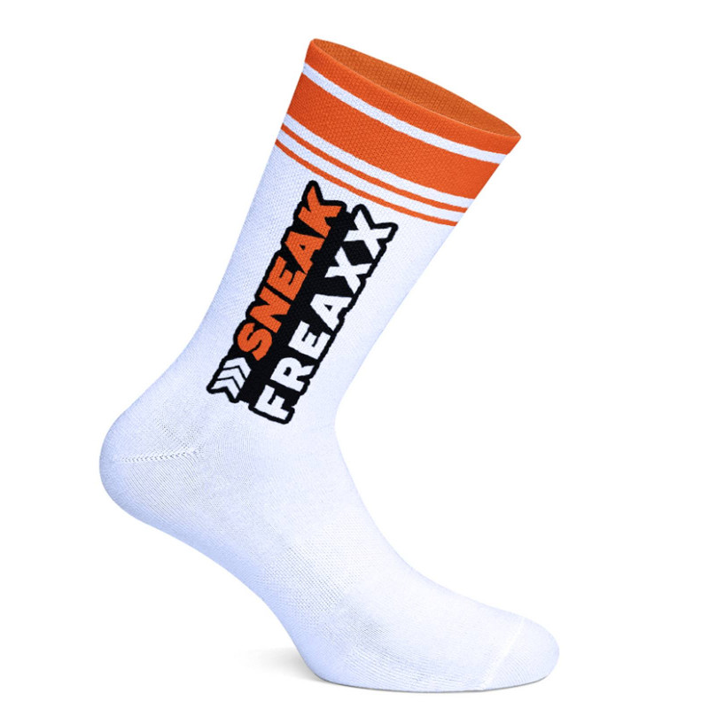Sneak Freaxx Big Stripe Orange Neon Socks White One Size (T7647)