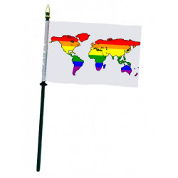 Rainbow World White Hand Flag / Handflagge (T7774)