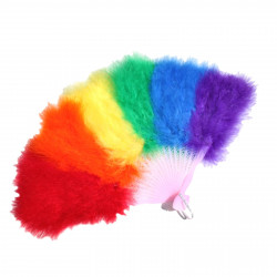 Feder-Fächer Regenbogen / Marabou Feather Fan Rainbow (T0143)