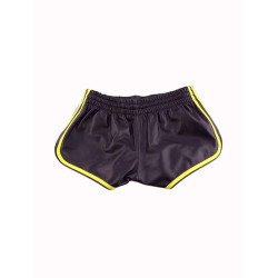 Rouge Leather Shorts with Piping Black/Yellow (T11471)