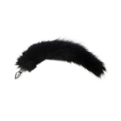 Rouge Stainless Steel Medium Butt Plug with Real Fur Tail Black (T11305)