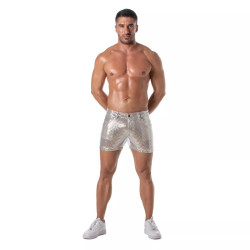 ToF Paris Glitter 5 Pockets Mid-Thigh Shorts Silver (T12127)