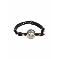 Rouge Leather Ball Gag with Hollow Stainless Steel Ball Black/Silver (T11298)